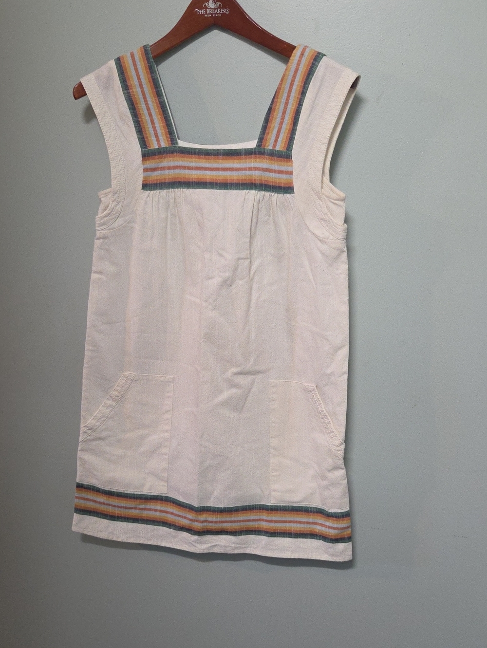 Faherty Cream Mini Dress with Multicolor Stripe Trim